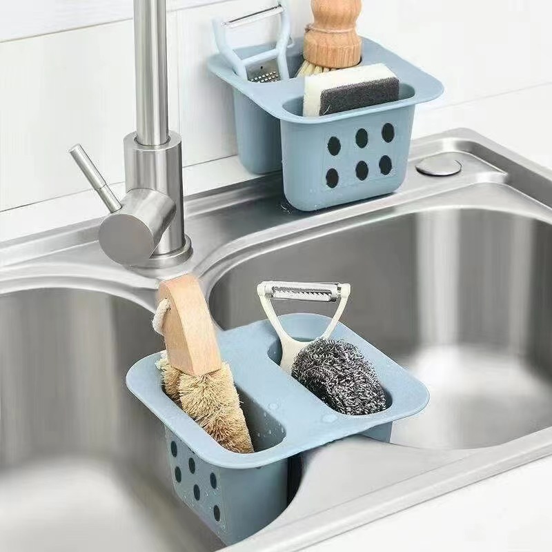 TPE Dual Port Kitchen Sink Drain Basket Kitchen Organizer