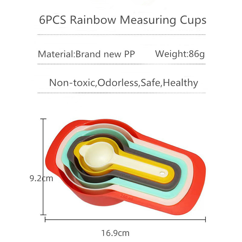 6pcs Colorful PP Measuring Cup Set with Graduations