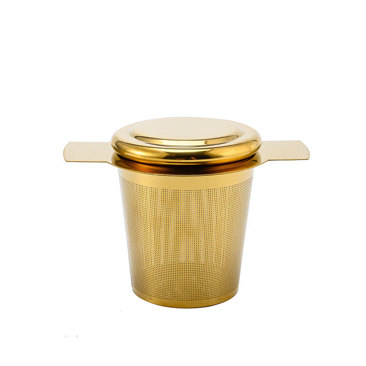 Gold Tea Strainer With Double Handles for Hanging on Teapots Mugs Cups