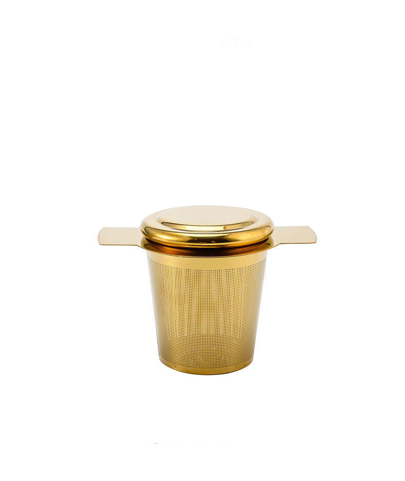 Gold Tea Strainer With Double Handles for Hanging on Teapots Mugs Cups