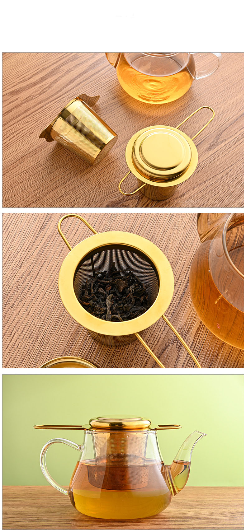 Tea Strainer Mesh with Lid Long Handles for Loose Tea
