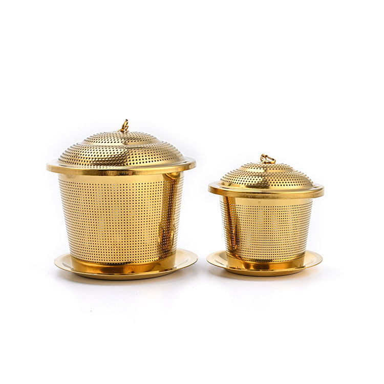 Custom Logo Gold-Cup-Tea-Infuser with Chain